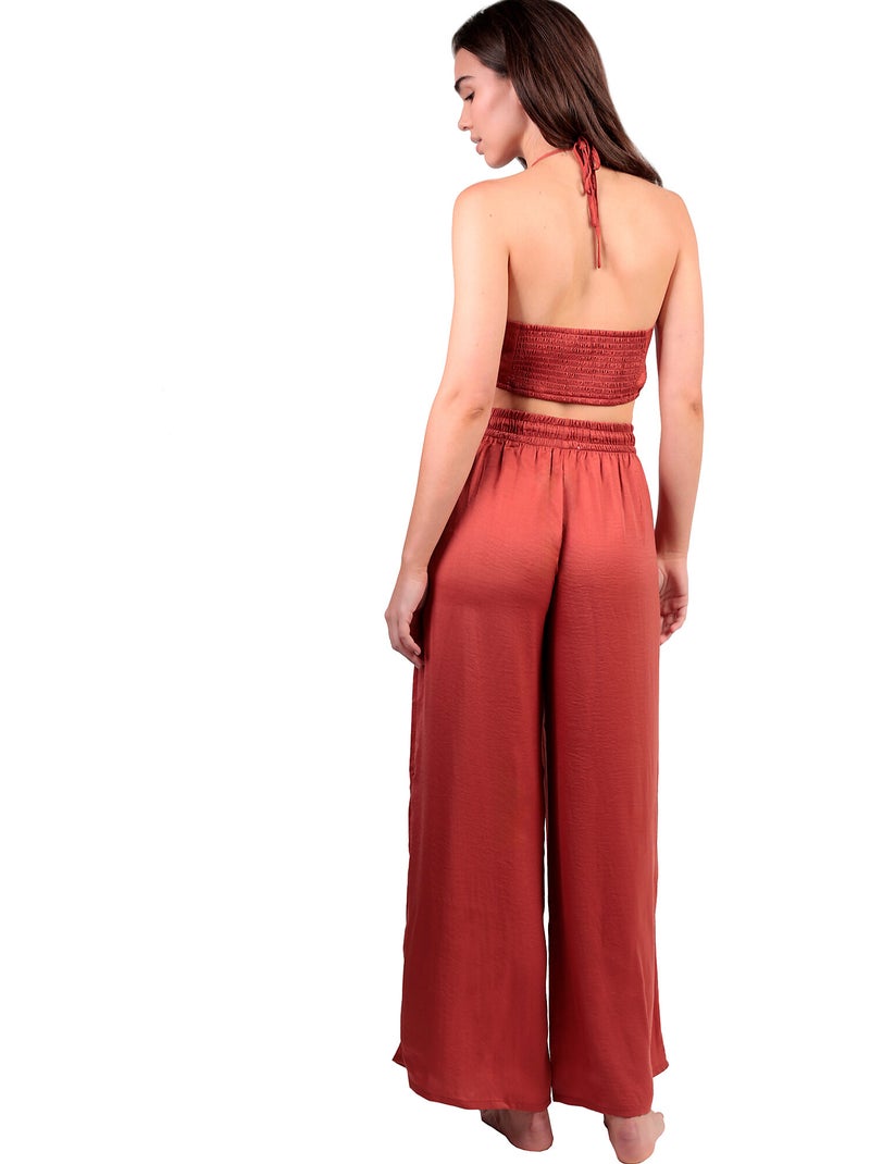 ADMAS Conjunto Top + Pantalón Satinee Beach para Mujer Naranja - Kiabi