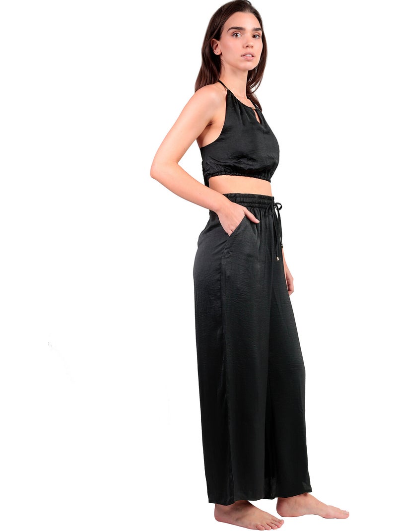 ADMAS Conjunto Top + Pantalón Satinee Beach para Mujer Negro - Kiabi