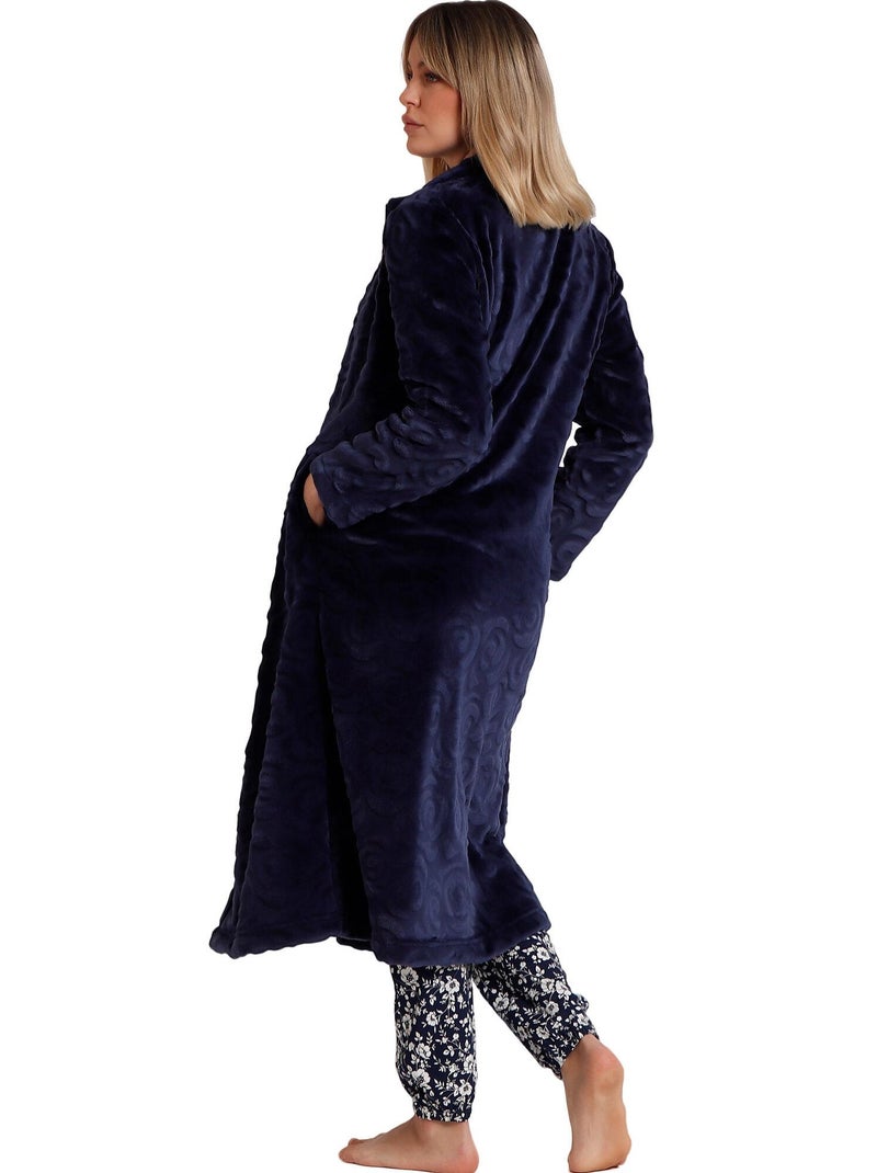 ADMAS GARDEN Bata Manga Larga Calentita Rosas Jacquard para Mujer Azul marino - Kiabi