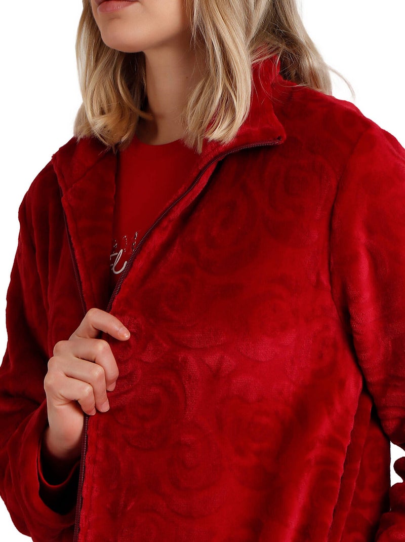 ADMAS GARDEN Bata Manga Larga Calentita Rosas Jacquard para Mujer Rojo - Kiabi