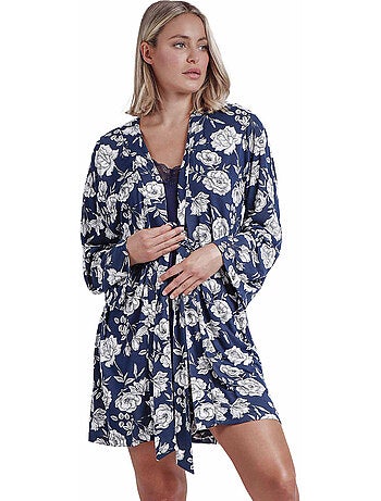 ADMAS GARDEN Bata Manga Larga Navy Flowers para Mujer