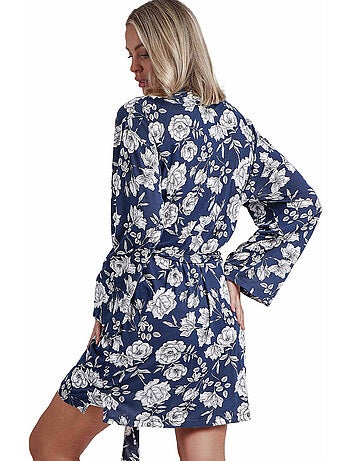 ADMAS GARDEN Bata Manga Larga Navy Flowers para Mujer