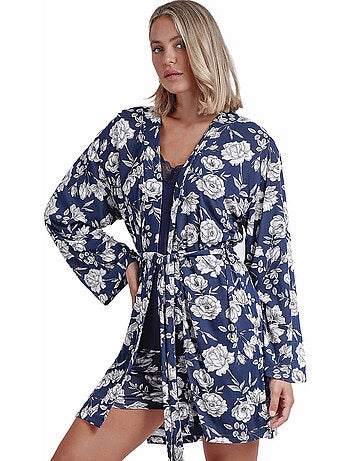 ADMAS GARDEN Bata Manga Larga Navy Flowers para Mujer