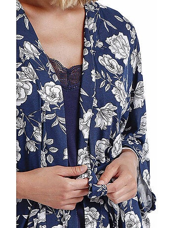 ADMAS GARDEN Bata Manga Larga Navy Flowers para Mujer