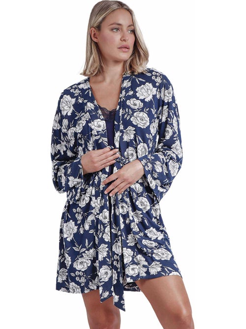 ADMAS GARDEN Bata Manga Larga Navy Flowers para Mujer - Kiabi ADMAS GARDEN Bata Manga Larga Navy Flowers para Mujer - Kiabi