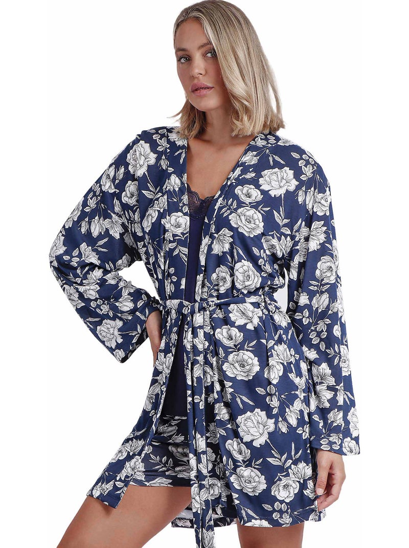 ADMAS GARDEN Bata Manga Larga Navy Flowers para Mujer Azul marino - Kiabi