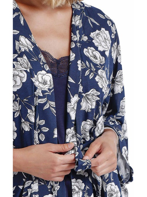 ADMAS GARDEN Bata Manga Larga Navy Flowers para Mujer - Kiabi ADMAS GARDEN Bata Manga Larga Navy Flowers para Mujer - Kiabi