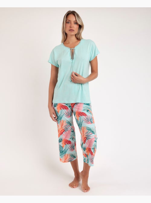 ADMAS GARDEN Pijama Manga Caída Color Leaves para Mujer - Kiabi ADMAS GARDEN Pijama Manga Caída Color Leaves para Mujer - Kiabi