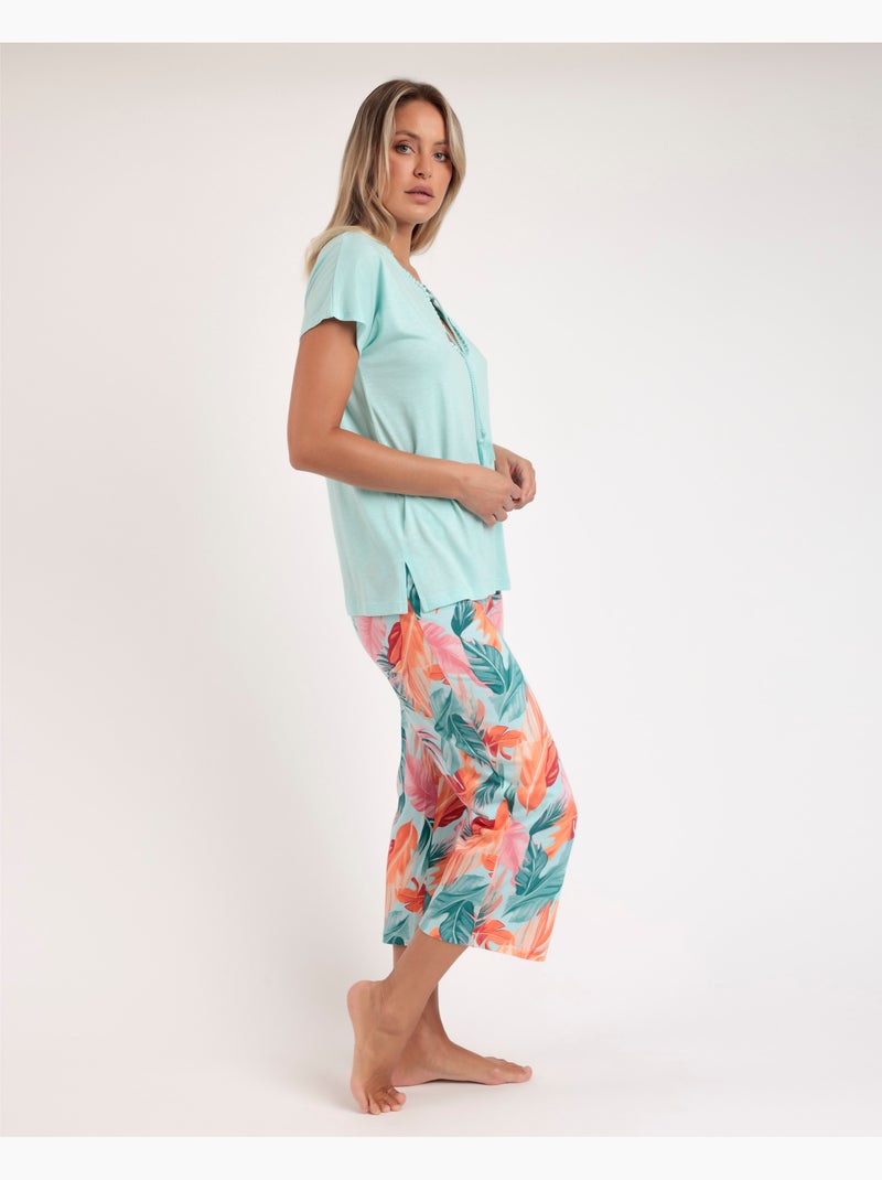 ADMAS GARDEN Pijama Manga Caída Color Leaves para Mujer Azul - Kiabi