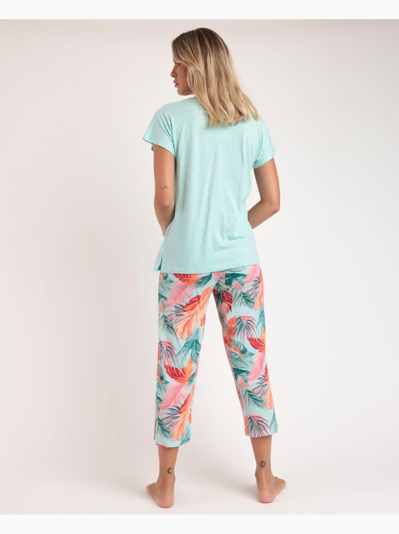 ADMAS GARDEN Pijama Manga Caída Color Leaves para Mujer Azul - Kiabi