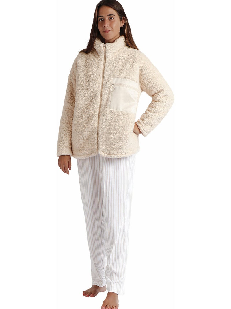 ADMAS HOME Bata Manga Larga Calentita Soft Home para Mujer Beige - Kiabi