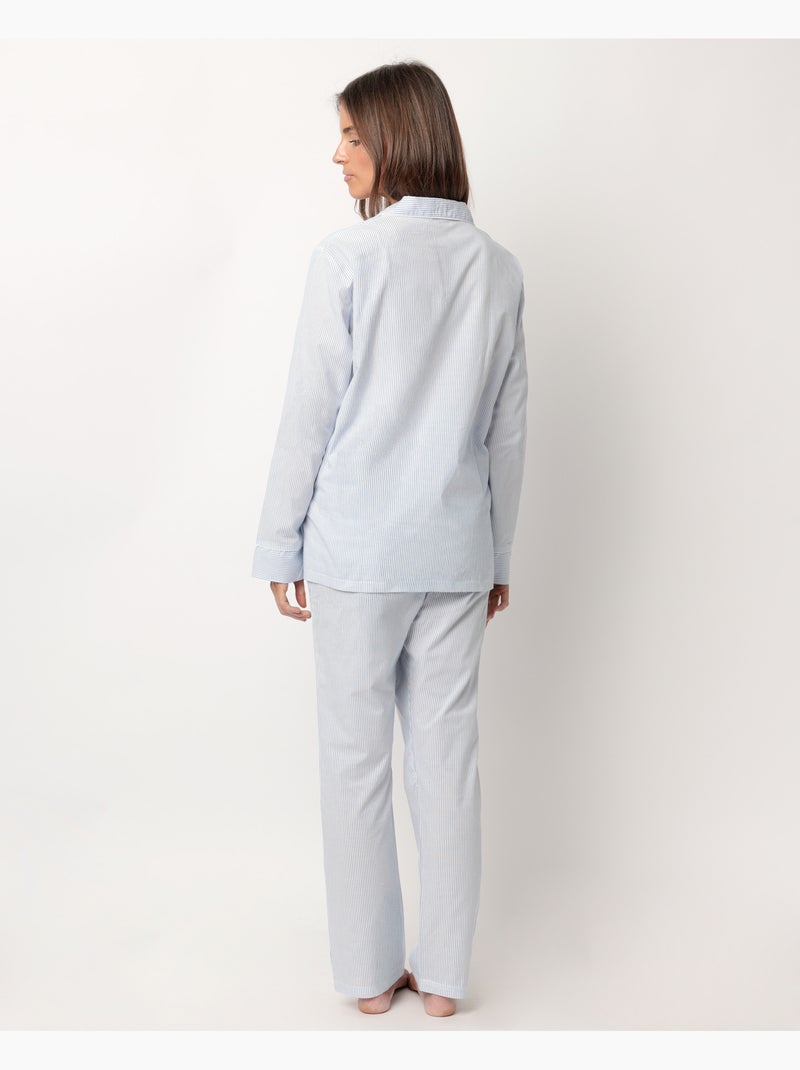 ADMAS HOME Pijama Manga Larga Abierto Popelín Stripes Home para Mujer Azul - Kiabi
