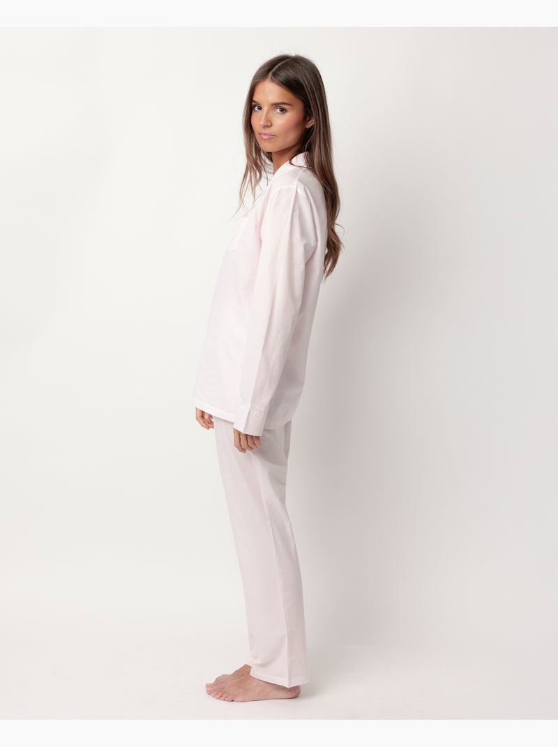 ADMAS HOME Pijama Manga Larga Abierto Popelín Stripes Home para Mujer Rosa - Kiabi
