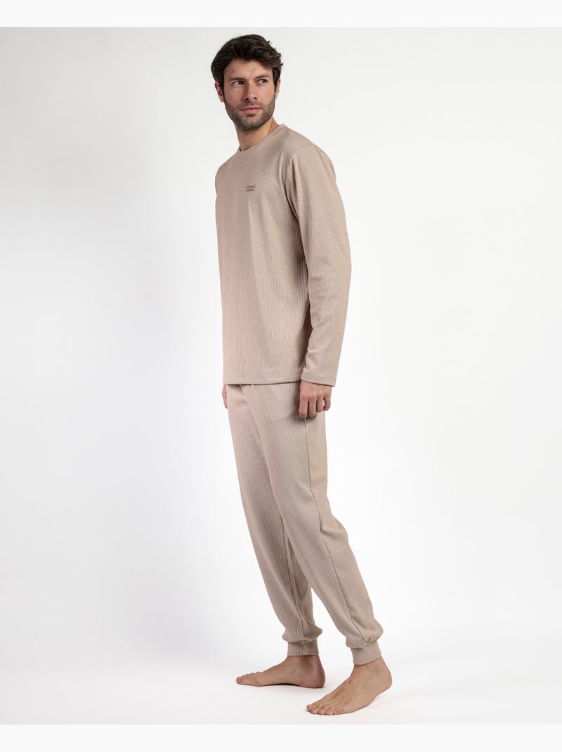 ADMAS HOME Pijama Manga Larga Canalé Supersoft para Hombre Camel - Kiabi