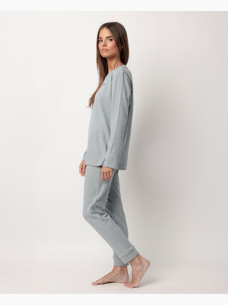 ADMAS HOME Pijama Manga Larga Canalé Supersoft para Mujer Azul - Kiabi
