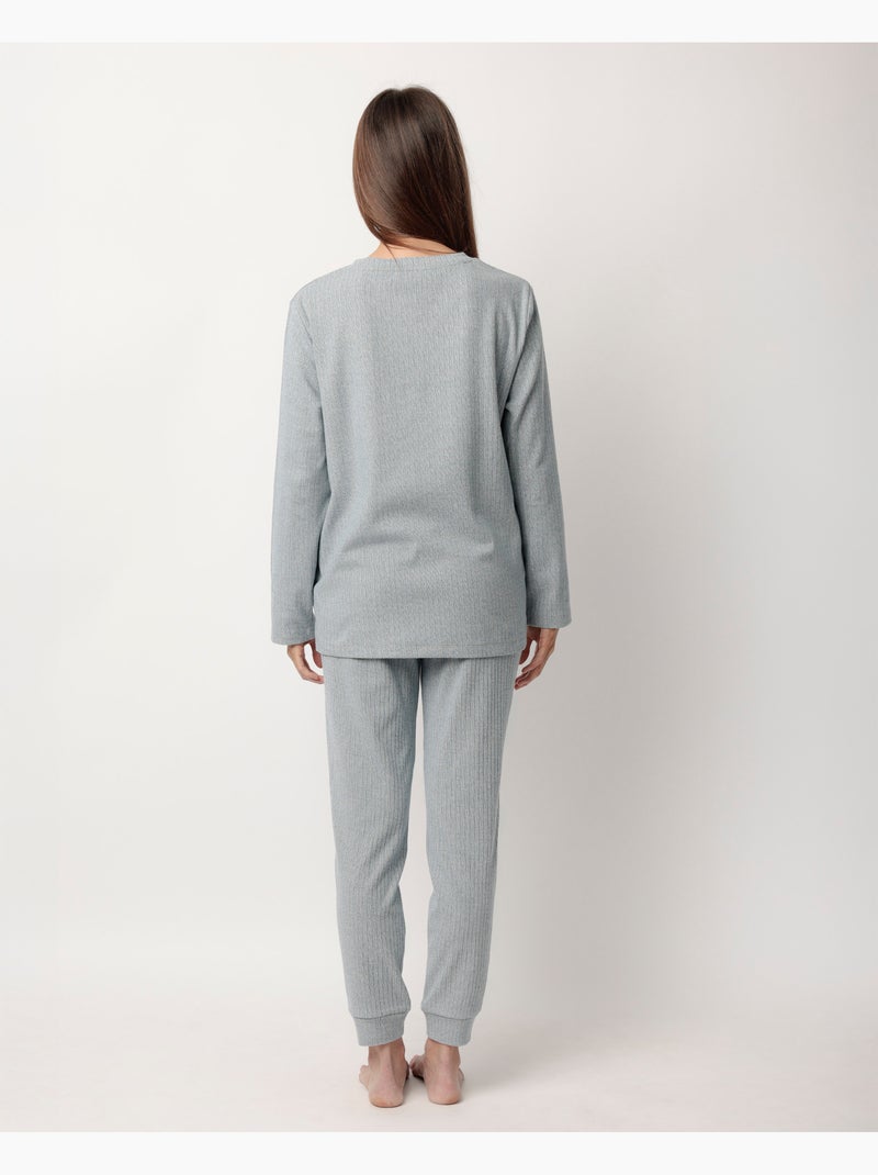 ADMAS HOME Pijama Manga Larga Canalé Supersoft para Mujer Azul - Kiabi
