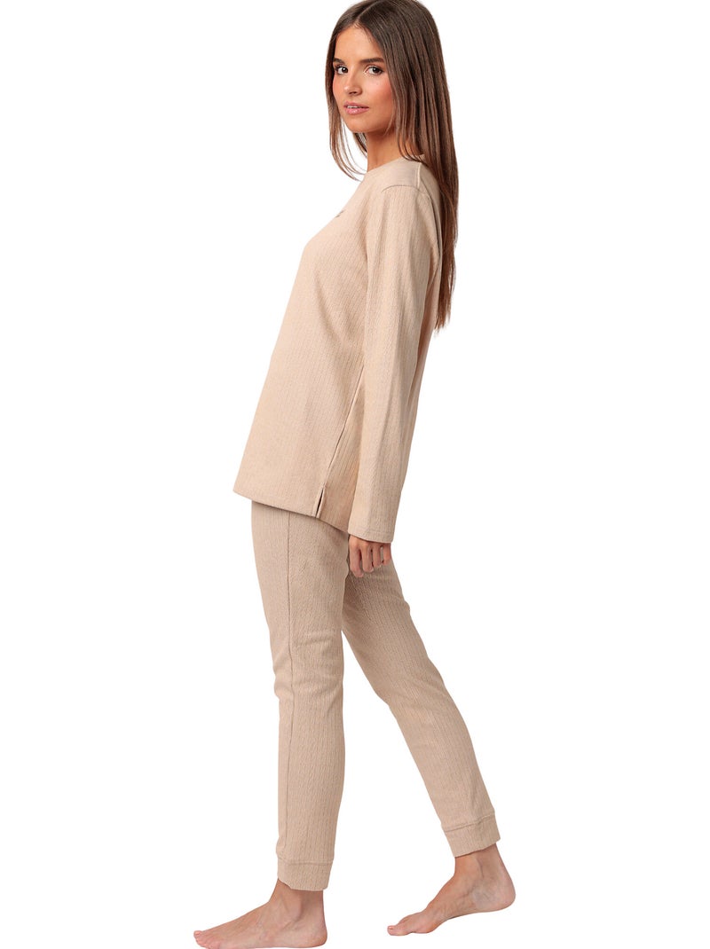 ADMAS HOME Pijama Manga Larga Canalé Supersoft para Mujer Marrón - Kiabi