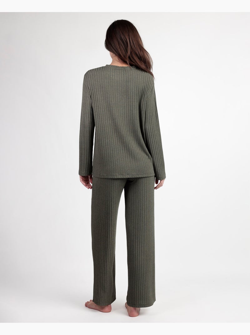 ADMAS HOME Pijama Manga Larga Canalé Tracksuit para Mujer Verde oliva - Kiabi
