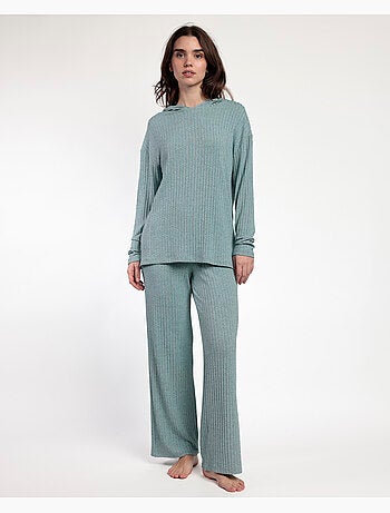 ADMAS HOME Pijama Manga Larga Capucha Canalé Tracksuit para Mujer