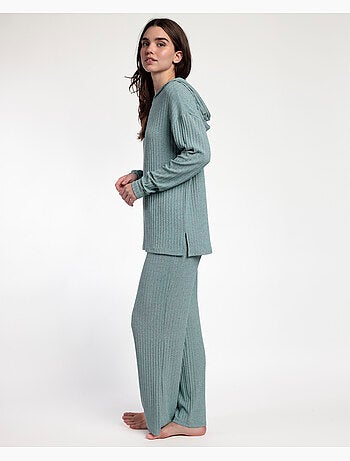 ADMAS HOME Pijama Manga Larga Capucha Canalé Tracksuit para Mujer