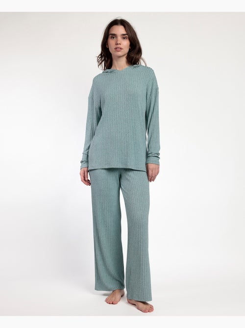 ADMAS HOME Pijama Manga Larga Capucha Canalé Tracksuit para Mujer - Kiabi ADMAS HOME Pijama Manga Larga Capucha Canalé Tracksuit para Mujer - Kiabi