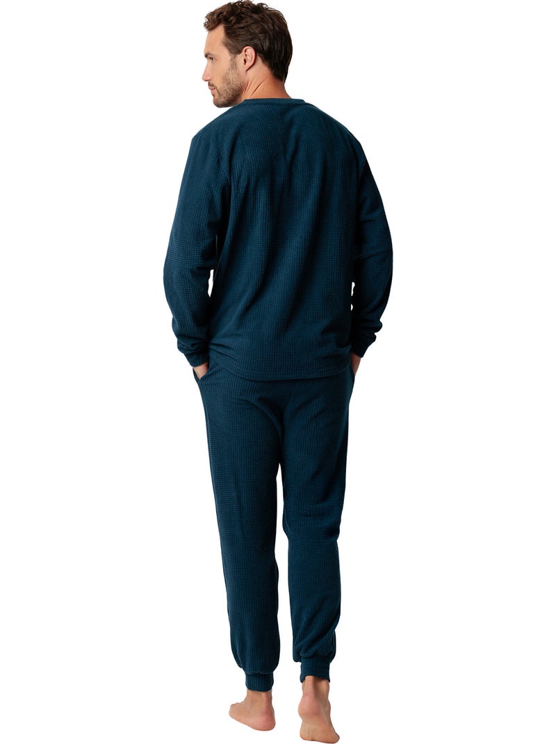 ADMAS HOME Pijama Manga Larga Checks Texture para Hombre Azul - Kiabi