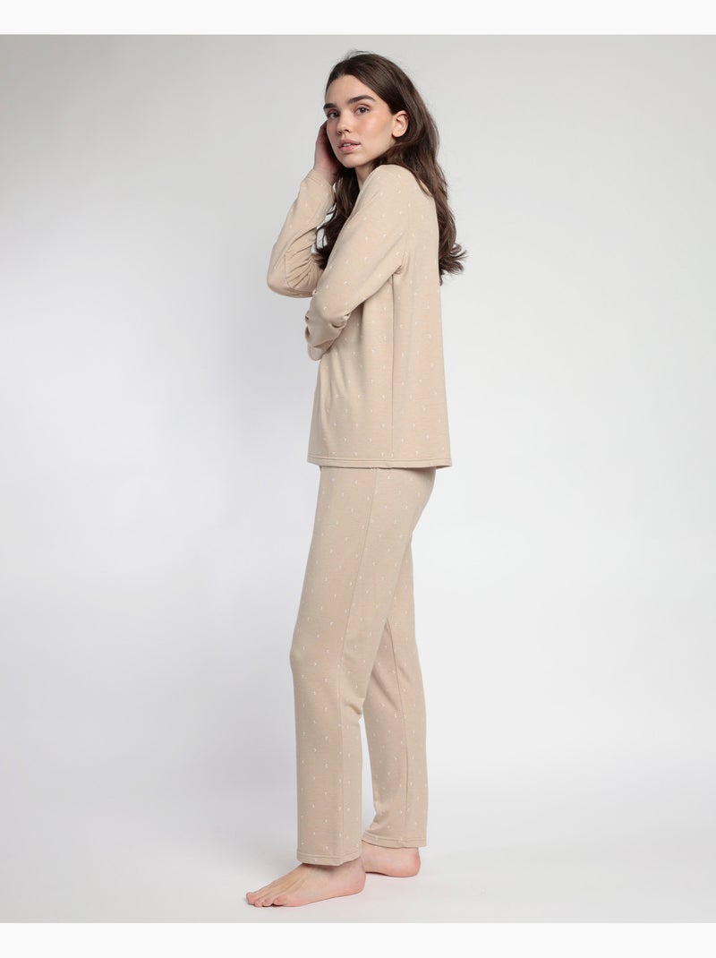 ADMAS HOME Pijama Manga Larga Pico Moons para Mujer Beige - Kiabi