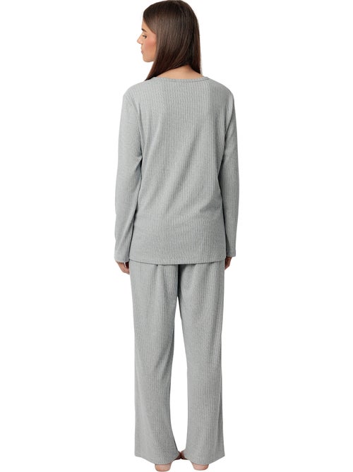 ADMAS HOME Pijama Manga Larga Tapeta Canalé Supersoft para Mujer - Kiabi ADMAS HOME Pijama Manga Larga Tapeta Canalé Supersoft para Mujer - Kiabi