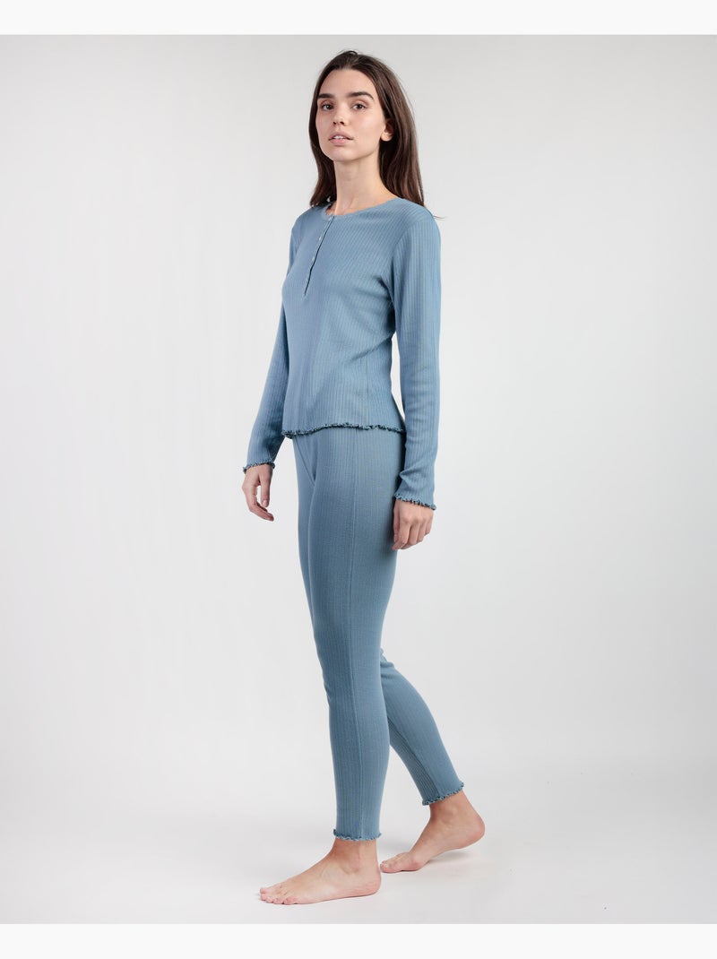 ADMAS HOME Pijama Manga Larga Tapeta Soft Canalé para Mujer Azul - Kiabi