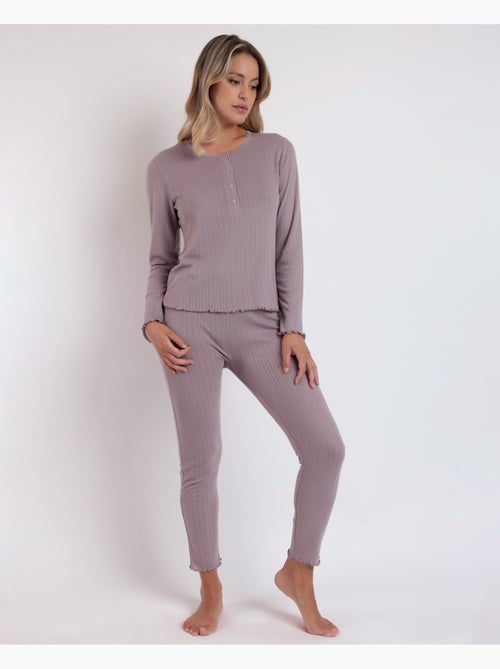 ADMAS HOME Pijama Manga Larga Tapeta Soft Canalé para Mujer - Kiabi ADMAS HOME Pijama Manga Larga Tapeta Soft Canalé para Mujer - Kiabi