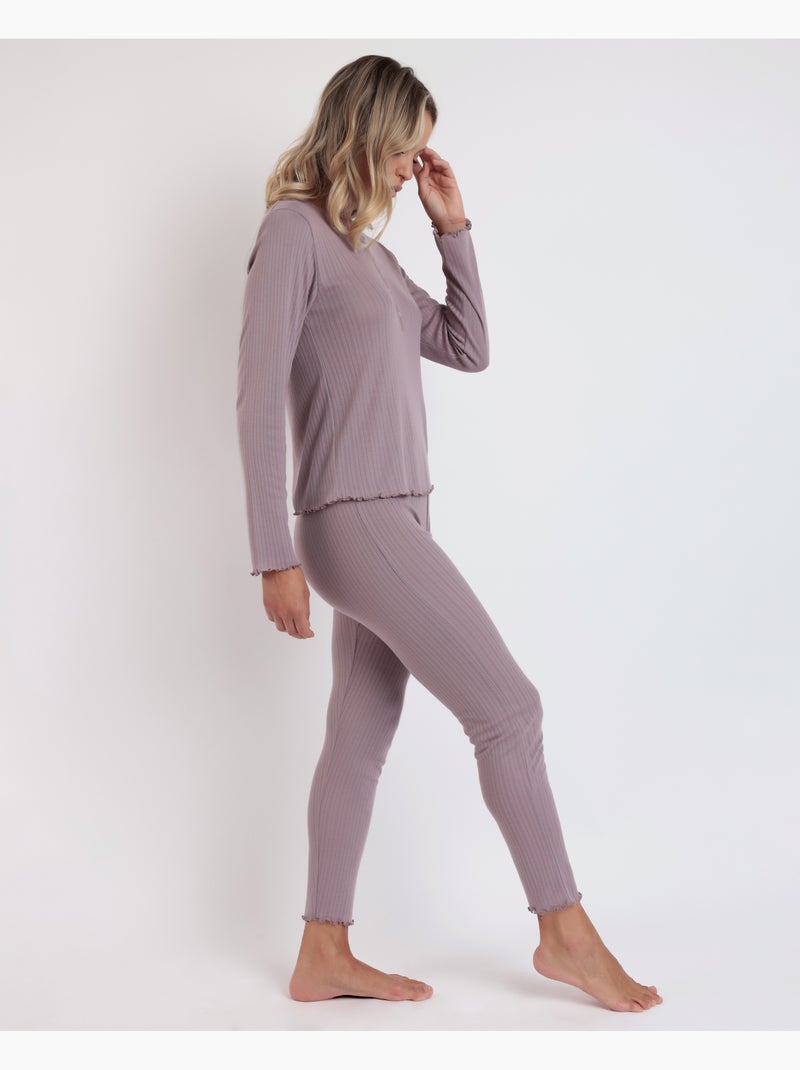 ADMAS HOME Pijama Manga Larga Tapeta Soft Canalé para Mujer Violeta berenjena - Kiabi
