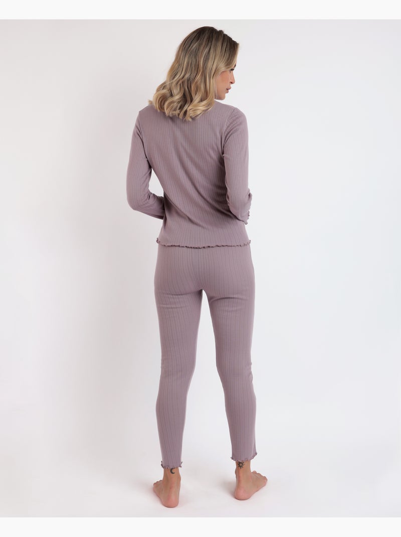 ADMAS HOME Pijama Manga Larga Tapeta Soft Canalé para Mujer Violeta berenjena - Kiabi