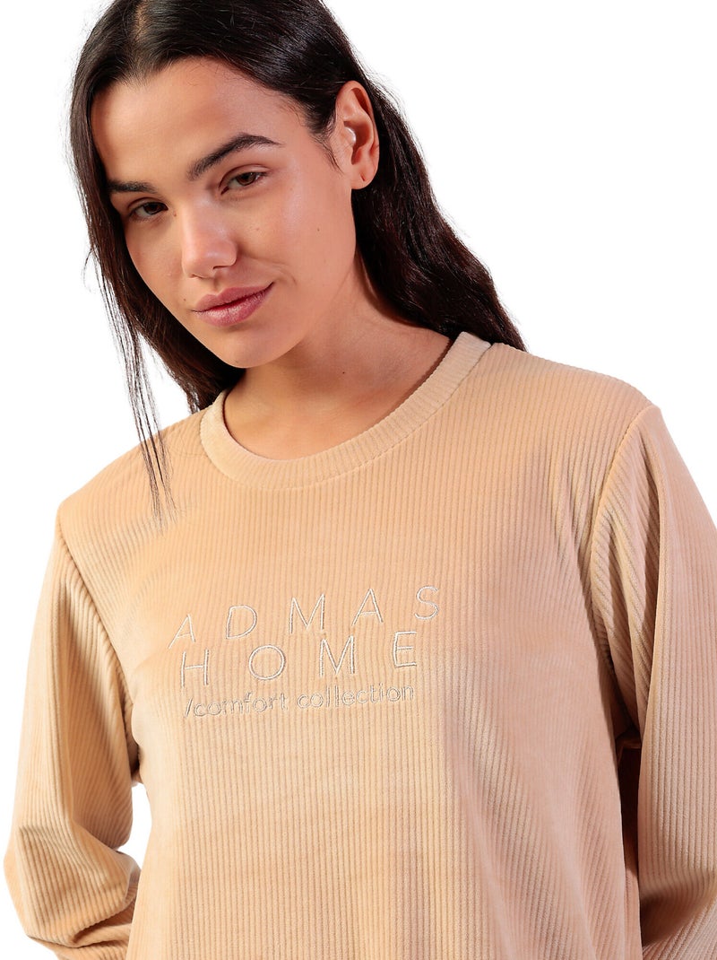 ADMAS HOME Pijama Manga Larga Terciopelo Adm Home para Mujer Beige - Kiabi