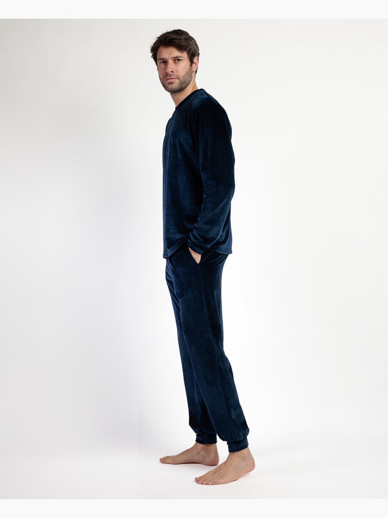 ADMAS HOME Pijama Manga Larga Terciopelo Corduroy para Hombre Azul - Kiabi