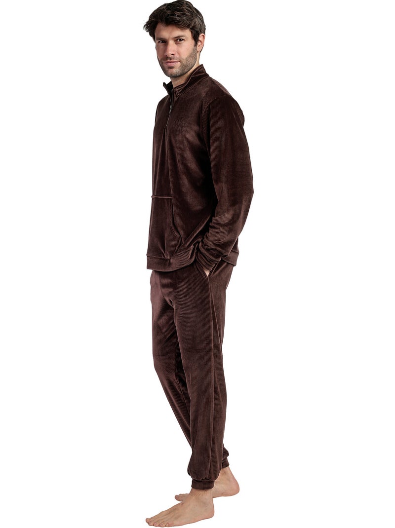 ADMAS HOME Pijama Manga Larga Terciopelo Cuello Alto Corduroy para Hombre Marrón - Kiabi