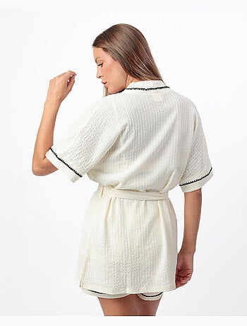 ADMAS LUXURY Bata Manga Caída Stitching para Mujer