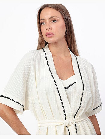 ADMAS LUXURY Bata Manga Caída Stitching para Mujer