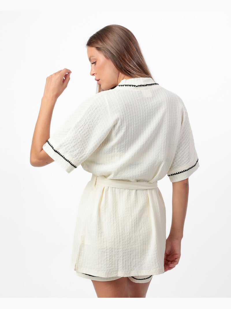 ADMAS LUXURY Bata Manga Caída Stitching para Mujer Crudo - Kiabi