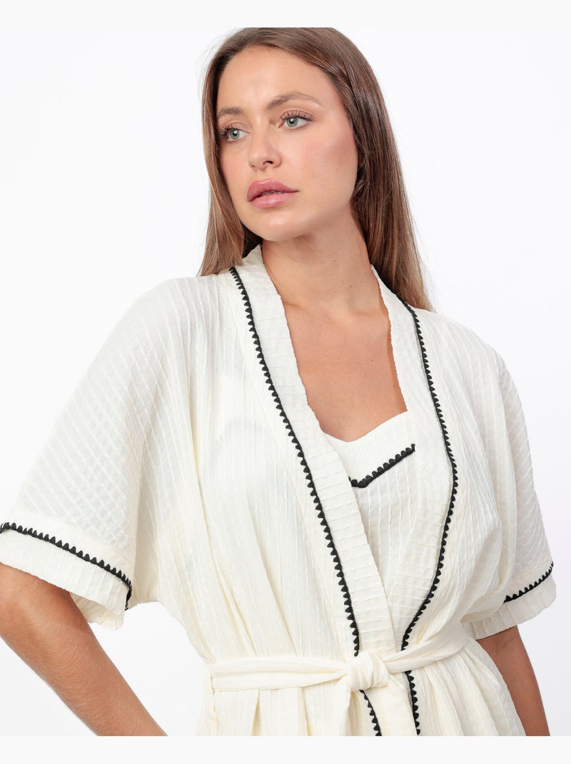 ADMAS LUXURY Bata Manga Caída Stitching para Mujer Crudo - Kiabi