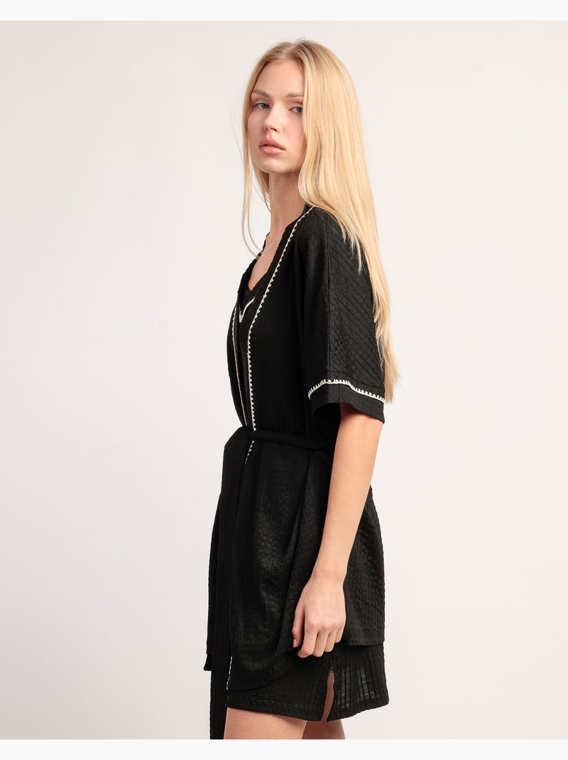 ADMAS LUXURY Bata Manga Caída Stitching para Mujer Negro - Kiabi