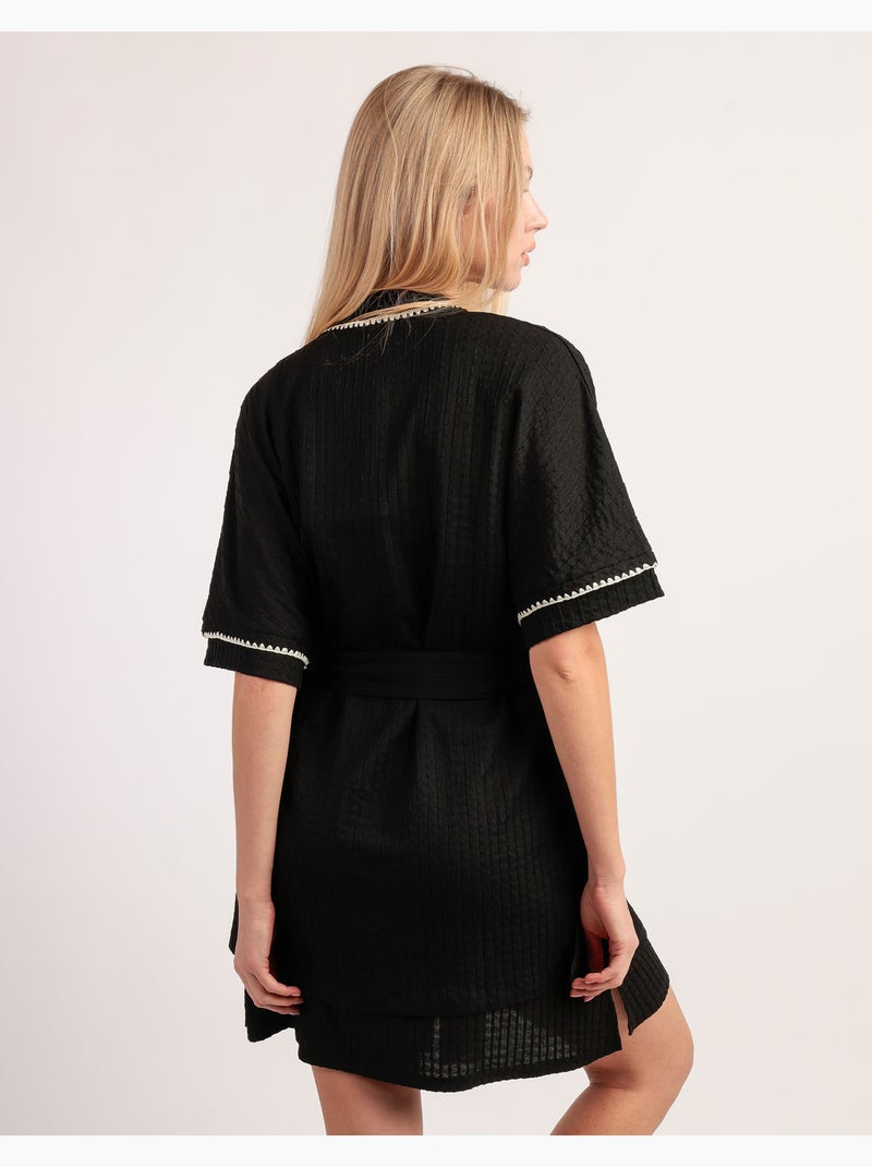 ADMAS LUXURY Bata Manga Caída Stitching para Mujer Negro - Kiabi