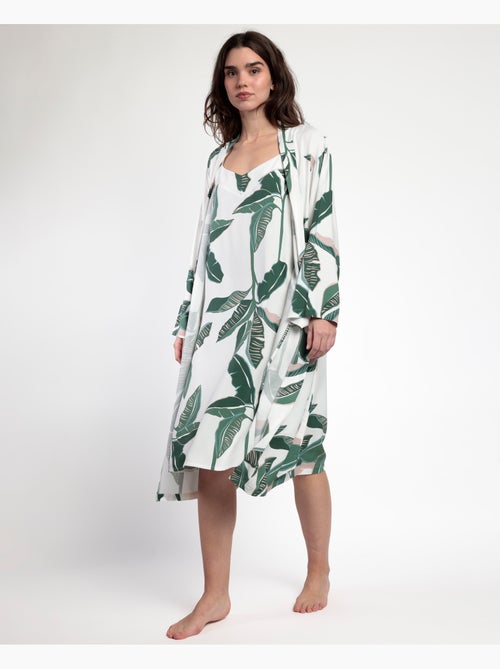 ADMAS LUXURY Bata Manga Larga Popelín Luxury Leaves para Mujer - Kiabi ADMAS LUXURY Bata Manga Larga Popelín Luxury Leaves para Mujer - Kiabi