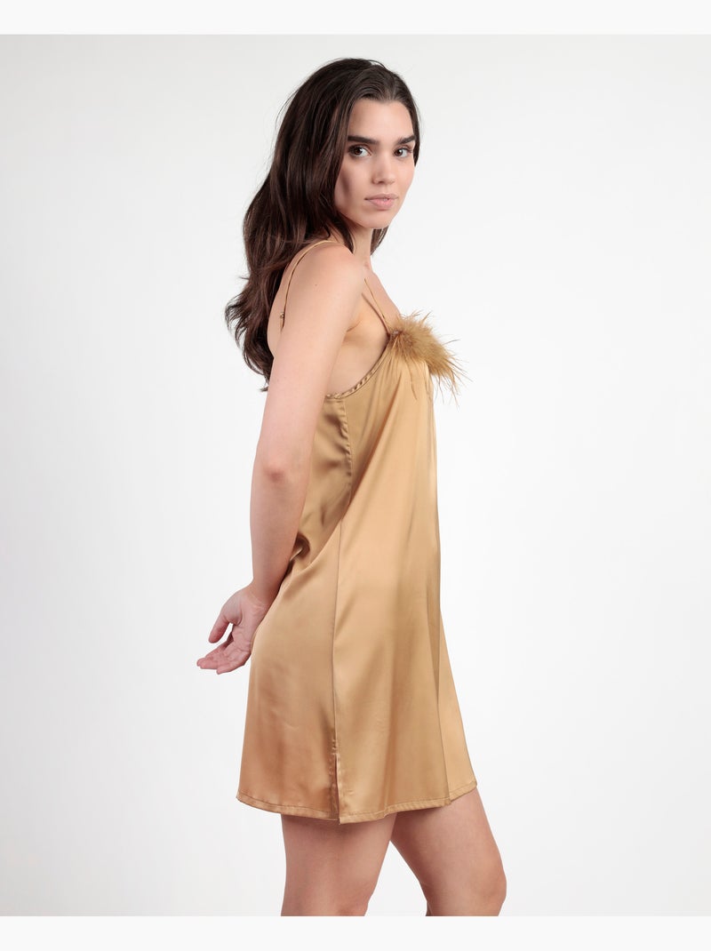 ADMAS LUXURY Camisola Tirantes Novia Plumas Marabu para Mujer Oro - Kiabi
