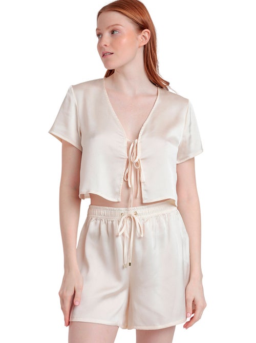 ADMAS LUXURY Pijama Abierto Lazos Manga Corta Generals para Mujer - Kiabi ADMAS LUXURY Pijama Abierto Lazos Manga Corta Generals para Mujer - Kiabi