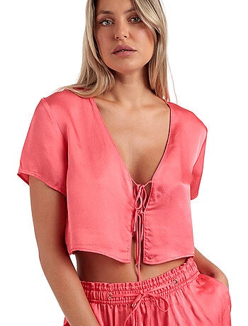 ADMAS LUXURY Pijama Abierto Lazos Manga Corta Generals para Mujer