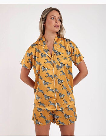 ADMAS LUXURY Pijama Abierto Manga Corta Zebra Gold para Mujer