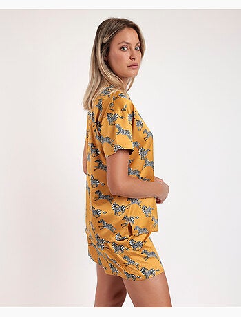 ADMAS LUXURY Pijama Abierto Manga Corta Zebra Gold para Mujer