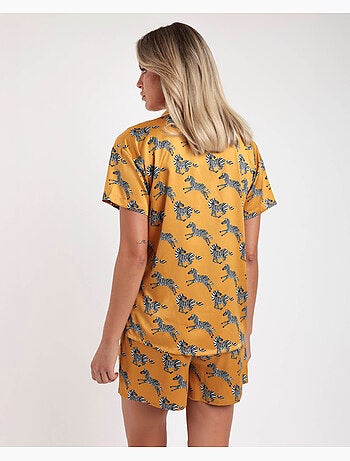 ADMAS LUXURY Pijama Abierto Manga Corta Zebra Gold para Mujer