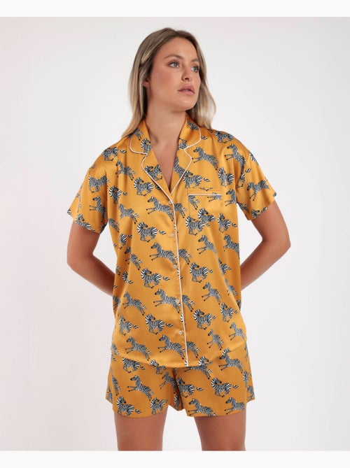 ADMAS LUXURY Pijama Abierto Manga Corta Zebra Gold para Mujer - Kiabi ADMAS LUXURY Pijama Abierto Manga Corta Zebra Gold para Mujer - Kiabi