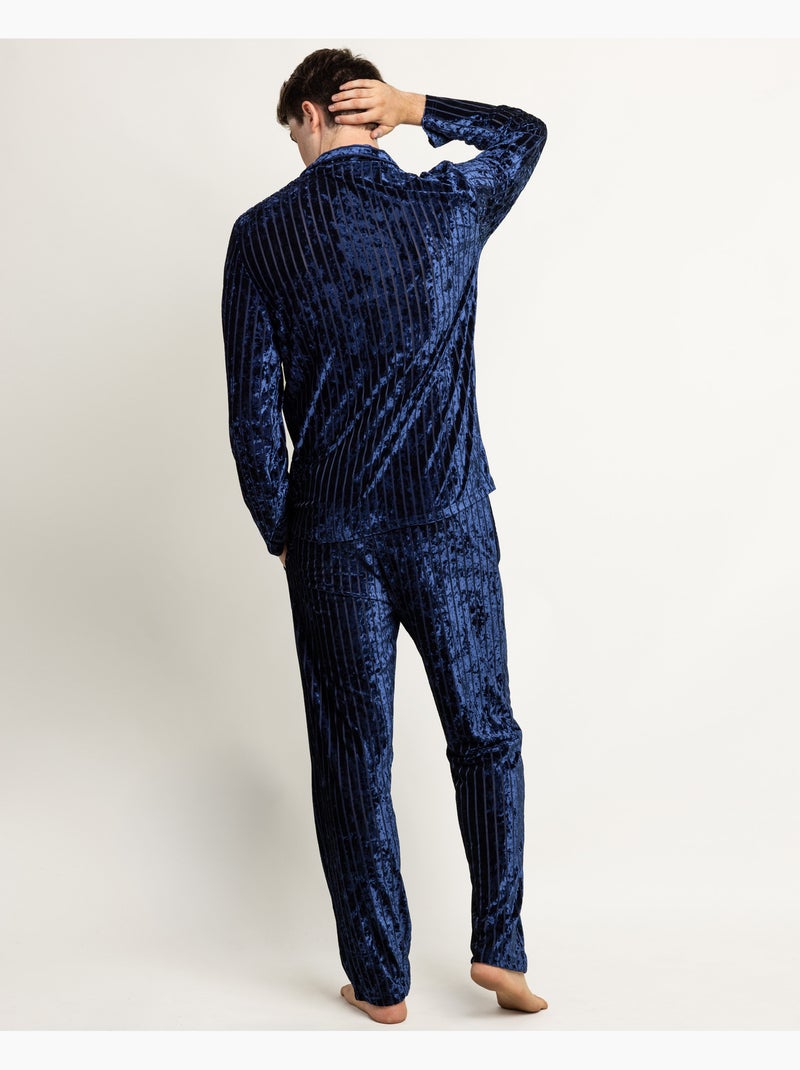 ADMAS LUXURY Pijama Abierto Manga Larga Luxe Stripes para Hombre Azul marino - Kiabi